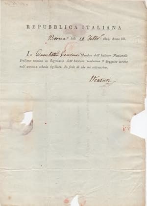 Bild des Verkufers fr Documento a stampa con firma autografa datato 15 febbraio 1804 - Berna, indirizzato al matematico Giuseppe Avanzini zum Verkauf von Libreria Antiquaria Pontremoli SRL