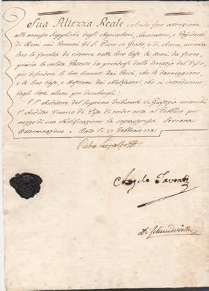 Documento con firma autografa. Datato 21 febbraio 1781