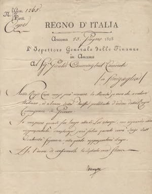 Bild des Verkufers fr Documento con firma autografa, datato 23 giugno 1808 - Ancona, inviato al Sig. Giraldi a Sinigaglia. zum Verkauf von Libreria Antiquaria Pontremoli SRL