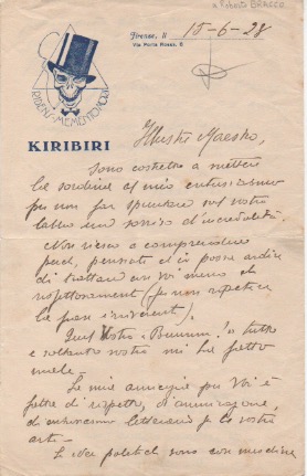 Lettera autografa firmata inviata a "Illustre Maestro" [Roberto Bracco].