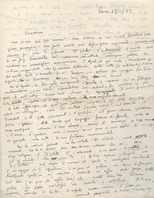 Lettera autografa firmata inviata al poeta e giornalista Enzo Fabiani. Datata 19 aprile 1962.