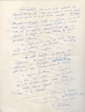 Lettera autografa firmata inviata al poeta e giornalista Enzo Fabiani. Datata 4 dicembre 1965.