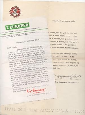 2 lettere dattiloscritte con firma autografa inviate al poeta e giornalista Enzo Fabiani. Datate:...