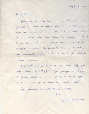 Lettera autografa firmata inviata al poeta e giornalista Enzo Fabiani. Datata 7 luglio 1971,