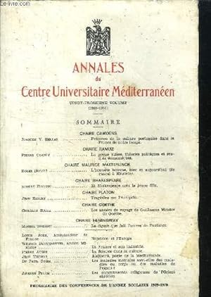 Seller image for ANNALES DU CENTRE UNIVERSITAIRE MEDITERRANEEN - VINGT-TROISIEME VOLUME (1969-1970) PROGRAMME DES CONFERENCES DE L'ANNEE SCOLAIRE 1969-1970 - TOME XXIII for sale by Le-Livre