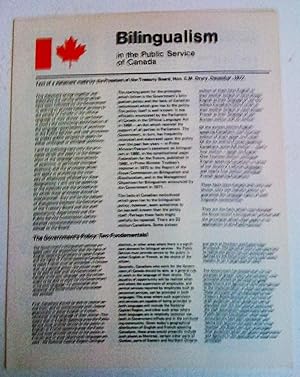 Bilinguisme dans a Fonction publique du Canada. Texte d'une déclaration prononcée par le Présiden...