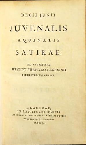 Image du vendeur pour Decii Junii Juvenalis Aquinatis Satirae; ex recensione Henrici Christiani Henninii mis en vente par Rulon-Miller Books (ABAA / ILAB)