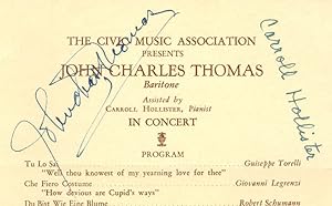 The Civic Music Association Presents John Charles Thomas, Baritone, Assisted by Carroll Hollister...