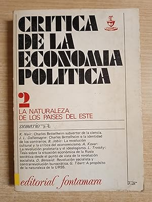 Imagen del vendedor de Critica de la economia politica 2.La naturaleza de los paises del Este a la venta por Gibbon Libreria