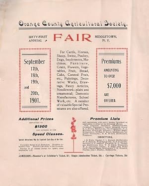 Historic Advertising Print: 61st Orange County Fair, 1901, NY