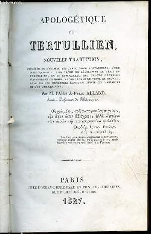 Seller image for APOLOGETIQUE DE TERTULLIEN / NOUVELLE TRADUCTION. for sale by Le-Livre