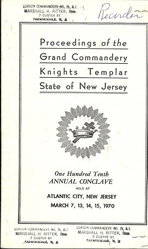 Bild des Verkufers fr PROCEEDINGS GRAND COMMANDERY KNIGHTS TEMPLAR STATE NEW JERSEY 1970 zum Verkauf von Antic Hay Books