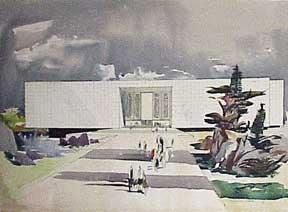 Design for a Monumental Building (with murals, lake and landscaping).