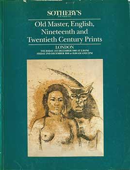 Old Master, English, Nineteenth and Twentieth Century Prints. December 1 and 2,1988. Sale # ?MONO...