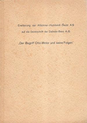 Erwiderung der Klöckner-Humboldt-Deutz A.G. auf die Denkschrift der Daimler-Benz A.G. "Der Begrif...