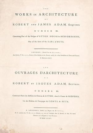 Immagine del venditore per Title page and Preface to 'The Work in Architecture of Robert and James Adam' for Luton House. venduto da Henry Sotheran Ltd