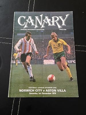 Canary   Official Matchday Magazine   Norwich City v Aston Villa Saturday 1st December 1979 by No...