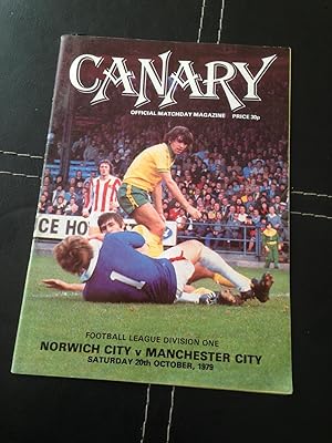 Canary   Official Matchday Magazine   Norwich City v Manchester City - Saturday 20th October 1979...