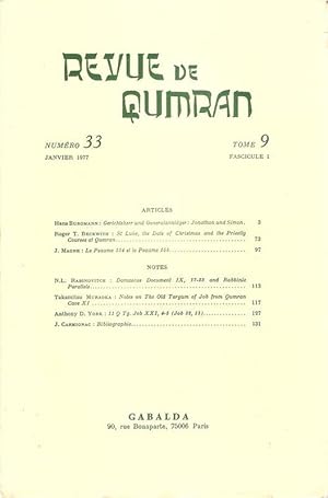 Revue de Qumran. Numero 33, Janvier 1977. Tome 9. Fascicule 1.