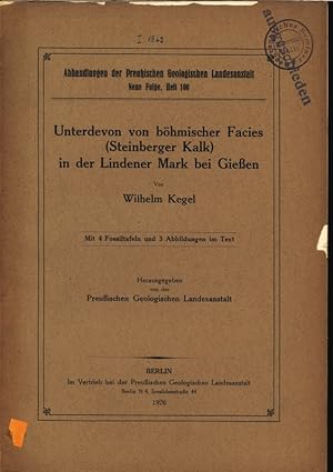 Bild des Verkufers fr Unterdevon von bhmischen Facies (Steinberger Kalk) in der Lindener Mark bei Gieen. Abhandlungen der Preuischen Geologischen Landesanstalt: Neue Folge, Heft 100. zum Verkauf von Antiquariat Bookfarm