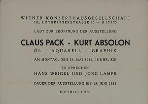 Einladungskarte zur Eröffnung der Ausstellung 'Öl Graphik Aquarell' in der Wiener Konzerthausgese...