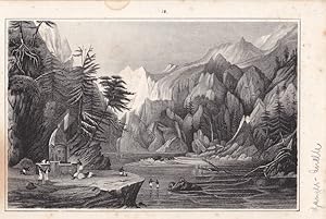 Ganges Quelle, schöne Lithographie um 1845 mit Naturszene, Blattgröße: 13 x 19,3 cm, reine Bildgr...