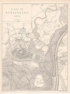 Siege of Strasbourg 1870, Ill, Rhein, Stahlstich von 1870 mit Umgebungskarte von Robert Walker, B...