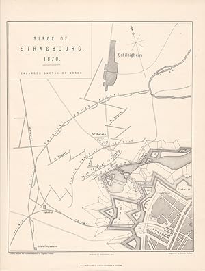 Siege of Strasbourg 1870, Schiltigheim, Stahlstich von 1870 mit Umgebungskarte von Robert Walker,...