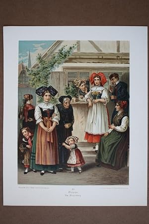 Elsass um Strassburg, Kostüme, Trachten, Volkskunde, Chromolithographie um 1870 aus dem Institut ...
