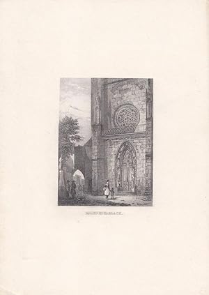 Eglise de Haslach, kleinformatiger Stahlstich um 1850 mit Teilansicht der Kirche, Blattgröße: 22 ...