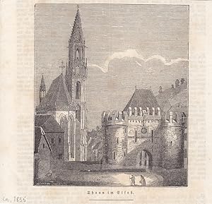 Thann im Elsaß, Holzschnitt um 1835 von Allanson & Brown, Blattgröße: 16,5 x 17,2 cm, reine Bildg...