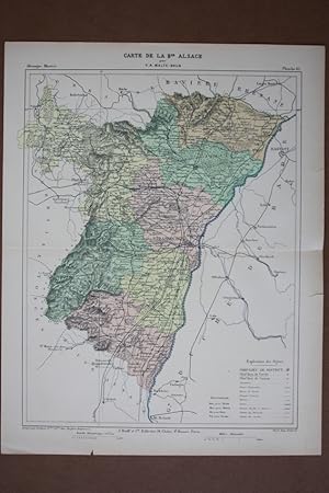 Carte de la Hte. Alsace, Strasbourg, Karte Elsaß, altkolorierter Stahlstich um 1870 von Malte Bru...