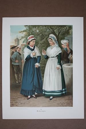 Lothringen, Kostüme, Trachten, Spitze, Frauen, Chromolithographie um 1870 aus dem Institut v. Gus...