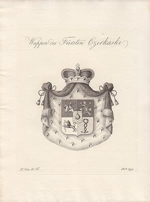 CZERKASKI: Wappen des Fürsten Czerkaski (1820). Kupferstiche bei Tyroff, Nürnberg. Ca. 1786-1820....