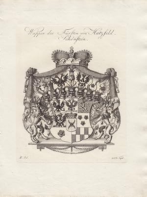 HATZFELD: Wappen des Fürsten von Hatzfeld-Schönstein (1790). Kupferstiche bei Tyroff, Nürnberg. C...