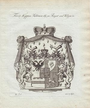 JABLONOWSKY: Fürstliches Wappen Jablonowsky zu Razat und Krzywin (1790). Kupferstiche bei Tyroff,...