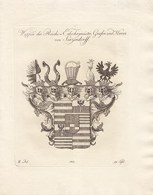 SINZENDORFF: Wappen der Reichserbschatzmeister Grafen und Herren von Sinzendorff (1802). Kupferst...