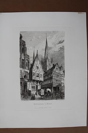 Holstenstrasse in Lübeck, Petrikirche, original Radierung um 1880 von B. Mannfeld und O. Felsing,...