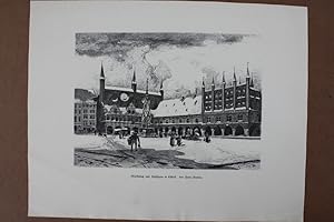 Marktplatz und Rathhaus in Lübeck, Holzstich um 1880 von A. Class nach Hans Bartels, Blattgröße: ...