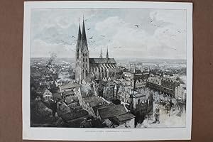 Gesammt-Ansicht von Lübeck, Holzstich um 1890 nach einer Originalzeichnung von A. Westphalen, Bla...