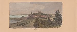 Ploen, Burg Plön, altkolorierter Holzstich um 1865, Blattgröße: 10 x 23,5 cm, reine Bildgröße: 8,...