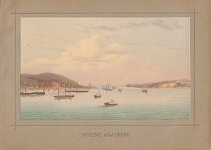 Marine Akademie, seltene Farblithographie um 1880, Blattgröße: 15,5 x 21 cm, reine Bildgröße: 13 ...