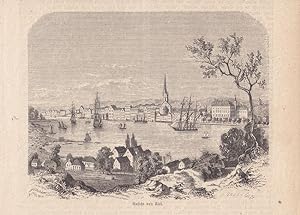 Ansicht von Kiel, Holzstich um 1865, Battgröße: 13,8 x 18,5 cm, reine Bildgröße: 15 x 15 cm.