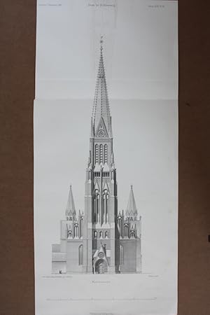 Dom in Schleswig, Westansicht Aufriss, Lithographie von 1897 von Riegel nach Scholz, Blattgröße: ...