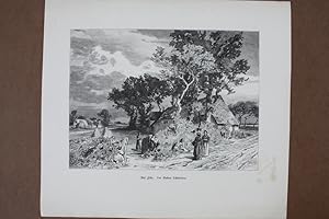 Auf Föhr, Landleben, Bauernszene, Holzstich um 1880 von Gustav Schönleber, Blattgröße: 27,7 x 31,...