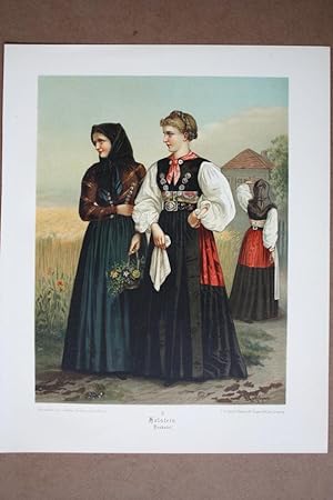Holstein Probstei, Trachten, Kostüme, Chromolithographie um 1870 aus dem Institut von Gustav Leut...