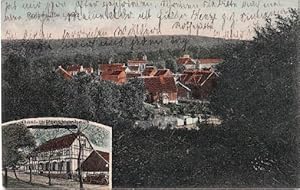 Imagen del vendedor de Zwei Ansichten (Gesamtansicht und Gast- und Pensionshaus). Ansichtskarte in farbigem Lichtdruck. Abgestempelt Ilfeld 15.07.1918. a la venta por Antiquariat Heinz Tessin