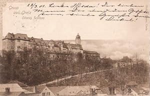 Gruss aus Greiz. Oberes Schloß. Ansichtskarte in Lichtdruck. Abgestempelt 24.03.1901.