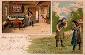 Gruss aus Altenburg. Ansichtskarte in Farblithographie von A.Mailick. Abgestempelt 11.10.1901.