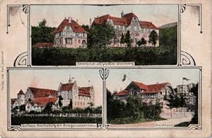 Drei Ansichten (Sanatorium am grossen Gleichberg, Schloß Glücksburg mit Kriegerwaisenhaus, Waldha...